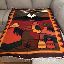 Vintage Wool Woven Southwest Desert Mountain Tapestry Wall Hanging