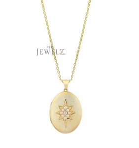 14K Gold VS/F-G Diamond And Freshwater Pearl Starburst Pendant Necklace Jewelry - Picture 1 of 3