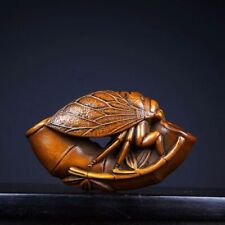 Chinese Boxwood Hand Carved Bamboo Cicada Statue Gift Collection Figurines