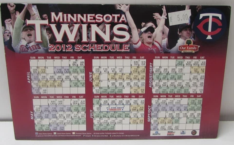 2012 Minnesota Twins (MLB) Game Schedule Refrigerator Magnet! Cover