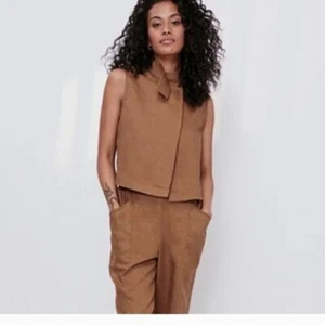 LUNYA NWT $138 Woven Linen Sleeveless Shirt - Brown Size XS - Picture 1 of 9