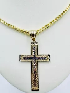14k Two-Tone Diamond Cut Cross Pendant W Box (From Italy) 772-5118 - Picture 1 of 7