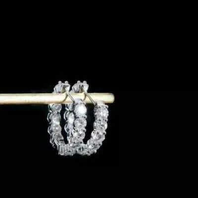 2 Ct Round Cut White Moissanite Huggie Hoop Earrings 14K White Gold Plated - Image 1 of 4