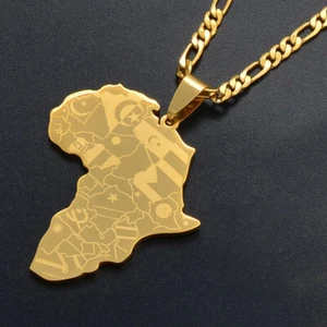 Afrika Kontinent Karte afrikanisches Land Anhänger Halskette Kette Gold Afro Frauen Männer - Bild 1 von 14