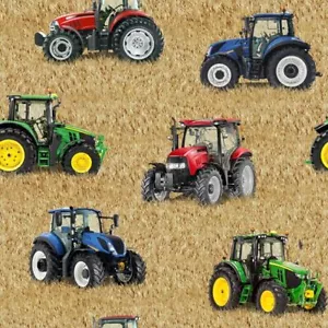 Quilting Patchwork Sewing Fabric Farm Machines Mixed Tractors Large 50x55cm FQ - Foto 1 di 2