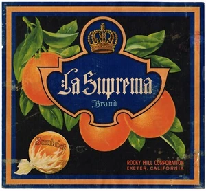 ORIGINAL RARE CRATE LABEL VINTAGE EXETER ROCKY HILL ORANGE LA SUPREMA (SOAKER) - Picture 1 of 1