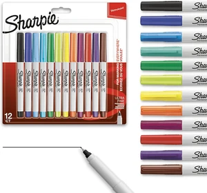 Sharpie Permanent Markers, Ultra Fine Point, Assorted Colors, 12 Count - Picture 1 of 12