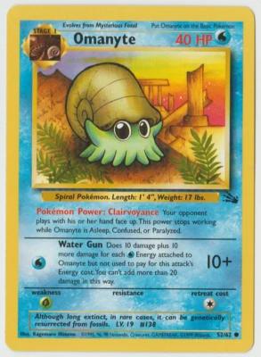 1999 Pokemon Fossil Unlimited 52/62 Omanyte C - Image 1 of 2