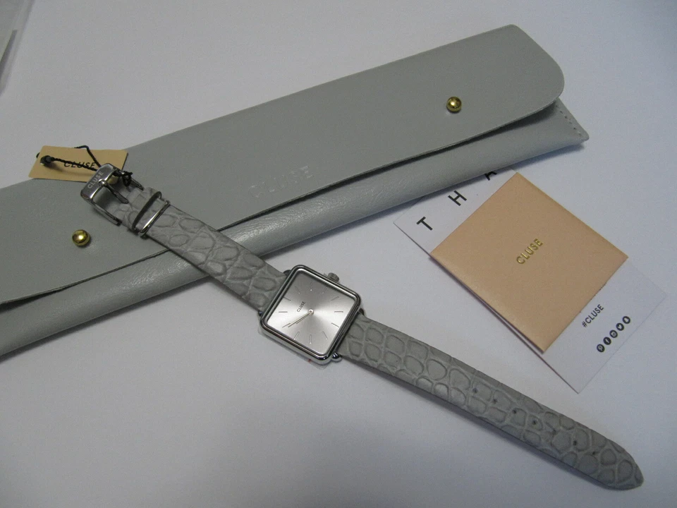 Cluse La Tetragone CL60018 Women Watch Silver Soft Grey Alligator Leather Strap