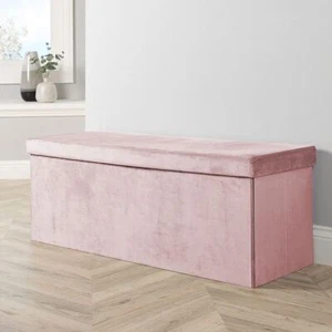 Cofre otomano plegable extra grande tela terciopelo rosa caja de almacenamiento que ahorra espacio - Imagen 1 de 6