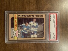 1972 O-Pee-Chee Eddie Shack #186 PSA NM-MT 8, Pittsburgh Vs. Toronto Action!