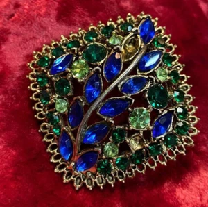 Vintage Brooch Pin Czech Blue Green 1960s USSR - Picture 1 of 10