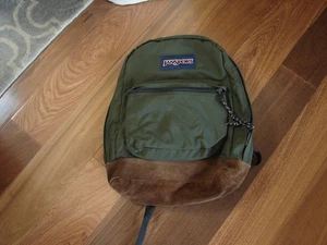 Vintage Jansport Army Green Rucksack Wildleder Lederboden - Bild 1 von 7