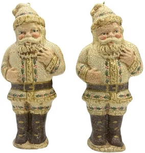 Vintage Crackle Finish 7" Santa Figuren 2er Set Creme Stechpalme Volkskunst Weihnachten - Bild 1 von 8