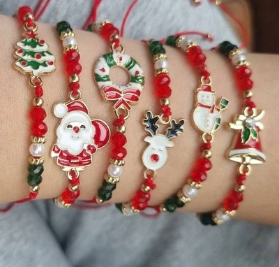 Weihnachtsarmband Perlenarmband 6er Set Damen Weihnachten Armband Geschenk - Bild 1 von 4