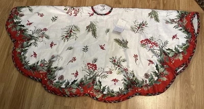 34th & Pine Large 53” Christmas Tree Skirt Trees Forest Pine Cream Red Plaid New - Image 1 of 4