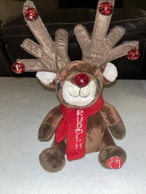 DANDEE Плюшевый РУДОЛЬФ КРАСНЫЙ НОС ОЛЕНЬ Поет Джингл Колокольчики Вибрирует Свет - Изображение 1 из 4