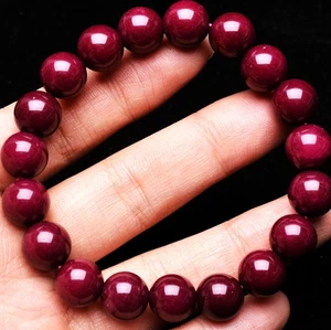 10.5mm Natural Ruby Zoisite Epidote More Red Quartz Gemstone Round Bead Bracelet - Picture 1 of 6