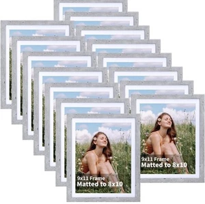 8X10 Picture Frames with Mat Gray Wood Set of 15, Display 8 by 10 Photos with Ma - Picture 1 of 7