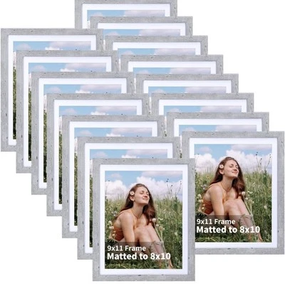 8X10 Picture Frames with Mat Gray Wood Set of 15, Display 8 by 10 Photos with Ma - Image 1 of 4