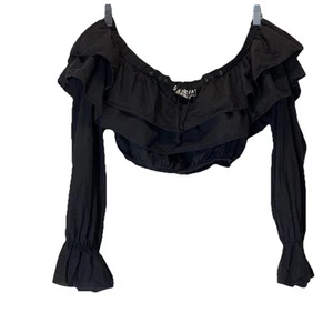 Vintage Contempo Casuals Crop Top M Black Made In USA Boho Festival Peasant - Picture 1 of 8