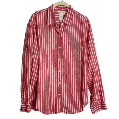 Camisa Jones New York Sport para mujer con botones grande roja blanca a rayas 100 % lino Foto 1 de 4