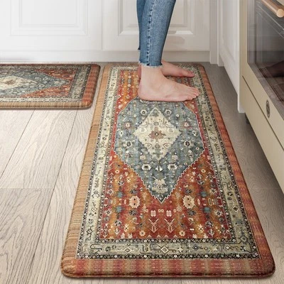 COLLIVE Boho Kitchen Mat 2PCS Cushioned Kitchen Mats for Floor Anti-Fatigue Mat 17"x3...