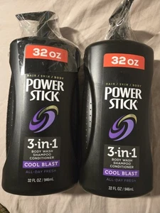 Lot 2 Jumbo Size Power Stick 3-in-1 Shampoo Conditioner Body Wash 32 oz Each - Picture 1 of 4