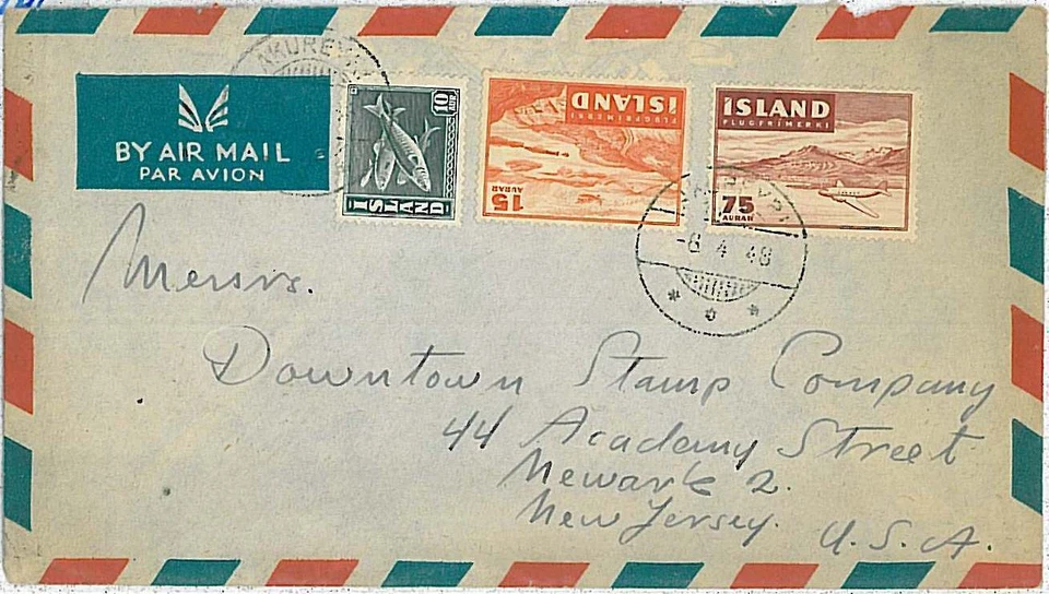 AIRPLANES  FISH: POSTAL HISTORY : ICELAND - stamps on COVER 1948 - Image 1 of 1