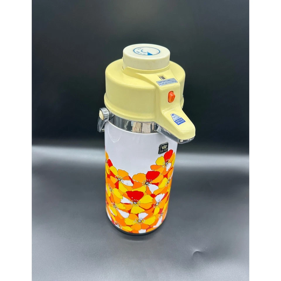 Dispensador de bebidas vintage cafetera aire maceta Flower Power naranja amarillo amapolas años 70 Foto 1 de 4