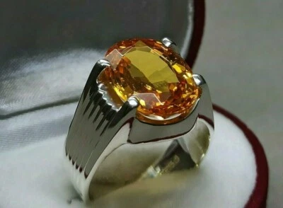 Oval Cut 10 Carat Deep Yellow Citrine Sterling Silver 925 Handmade Mens Ring - Image 1 of 4