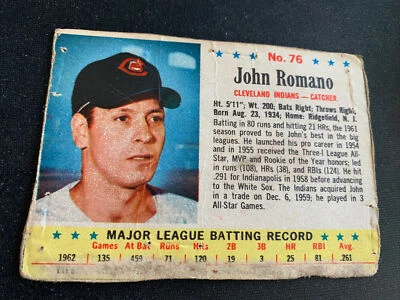 1963  Post Cereal Baseball Card #76 John Romano Cleveland Indians Poor Free Ship - Image 1 of 4