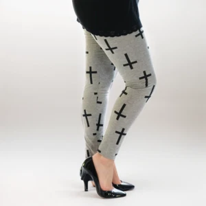 WOMENS LADIES GREY CROSS PLUS SIZE LEGGINGS HIGH RISE - Picture 1 of 11