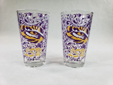 Lot Of 2 Indigo Falls 21459869 Purple Floral LSU Tigers Football 16oz Pint Glass Cover