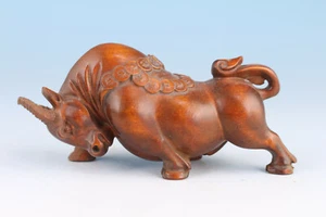 Fine Netsuke Chinese Boxwood Handwork ox cow Statue tea pet fortune figure - Picture 1 of 8