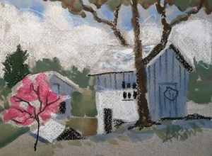 Larry Lerew painting impressionism collectible original redbud tree barn COA nr - Picture 1 of 2