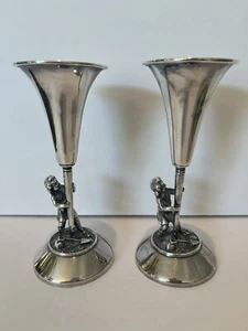 "2 candelabros figurativos chapados en plata vintage de 7 1/8""" - Imagen 1 de 8