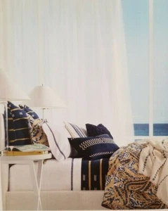 Ralph Lauren Parrot Cay Halsey White & Blue King Flat Sheet $185 NIP - Picture 1 of 12