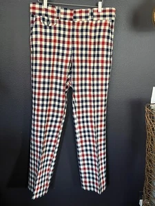 Vtg 60s 70s Streetwear Mens 34x32 Wool Trouser Pants Plaid Red Blue Grandpa - Picture 1 of 24