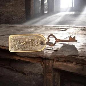 Brothel Room Key with Tag“Hotel De Paris” Georgetown Colo. Antique finish - Picture 1 of 2
