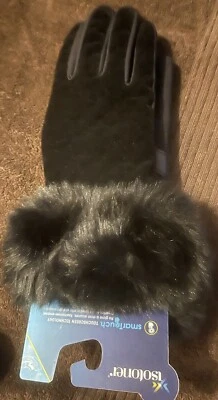 Isotoner Women's Faux-Wool Fur Lined SmarTouch Gloves Grey Black L/XL - Image 1 of 4