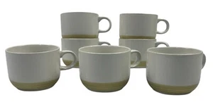 GENUINE STONEWARE JAPAN 7 Tea Coffee Cups Vintage Beige Band Height: 7 cm - Picture 1 of 10