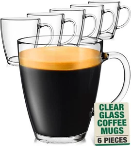 Clear Glass Coffee Mugs 12 Oz Clear Transparent Tea Cups & Coffee Glasses Clear - Picture 1 of 7