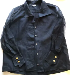 Auth CHANEL Black Linen & Silk Blouse 4 Gold Buttons Size 40 - Picture 1 of 10