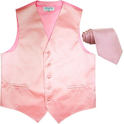 New men's formal tuxedo vest waistcoat & neck tie horizontal stripes light pink - Image 1 of 3