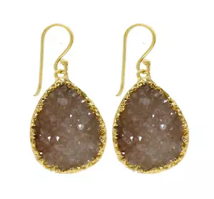 Orecchino a forma di pera a goccia naturale quarzo druso argento sterling oro bianco over - Foto 1 di 2