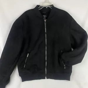 Forever 21 Men’s Black Faux Suede Silver Hardware Bomber Style Jacket - Size M - Picture 1 of 11
