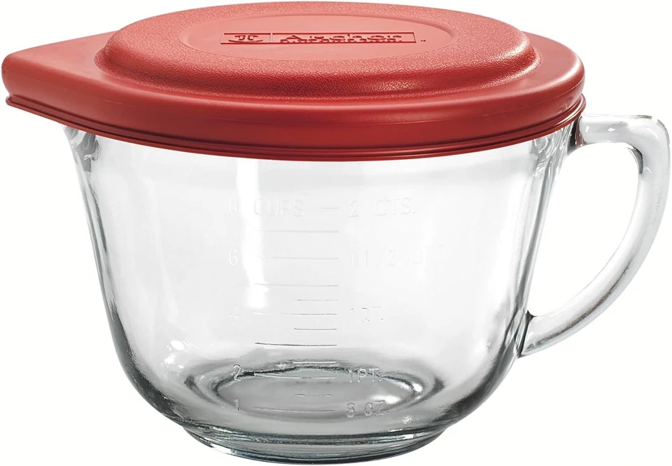 Anchor Hocking 2 Quart Glass Mixing Bowl With Red Lid Durable And Easy To Clean - Image 1 of 1
