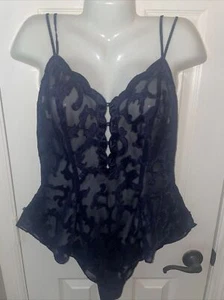 Victorias Secret L Teddy Hi Cut FLUTTER Leg Nightie Babydoll Bodysuit Burn Out - Picture 1 of 11