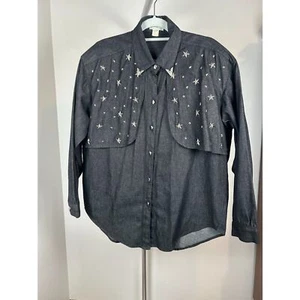 Vintage Women's Star Studded Denim Jean Cowboy Western Shirt Large Rodeo - Picture 1 of 8